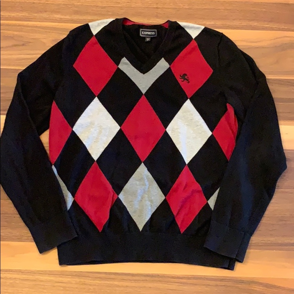 Express - Argyle V-Neck Sweater - M